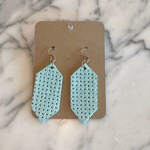 Mint Blue Leather Perforated Earrings